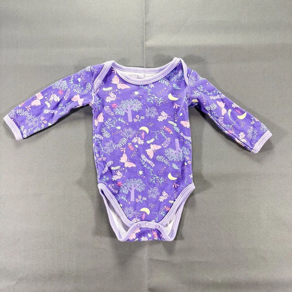 The Peanutshell 0-3m Babygirl Purple Whimsical Longsleeve Bodysuit